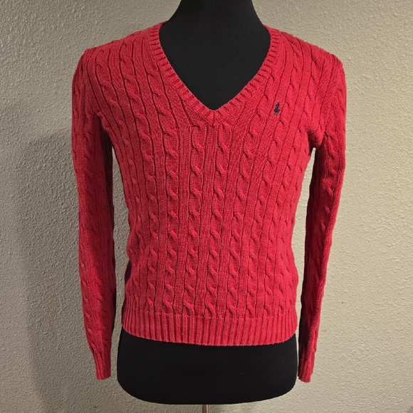 Polo Ralph Lauren Sweaters - Ralph Lauren Red V-Neck Cable Knit Sweater